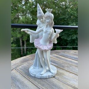 Vintage hand painted porcelain figurine of ballerina with clown